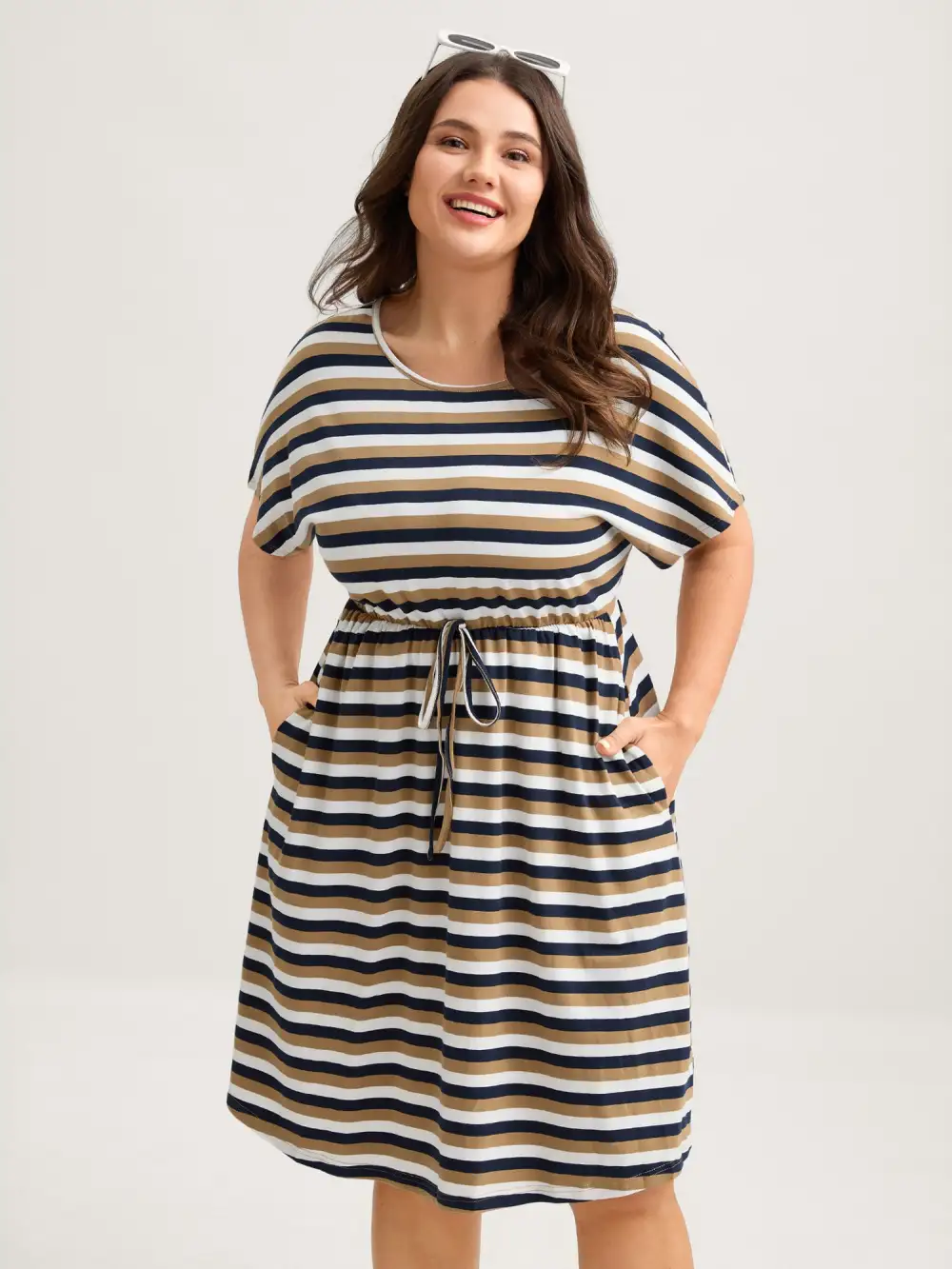 Pure Cotton Striped Waist-Tie Midi Dress