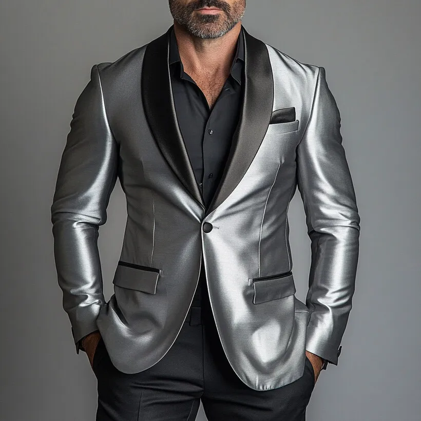 Men's Satin Shawl Lapel One Button Blazer
