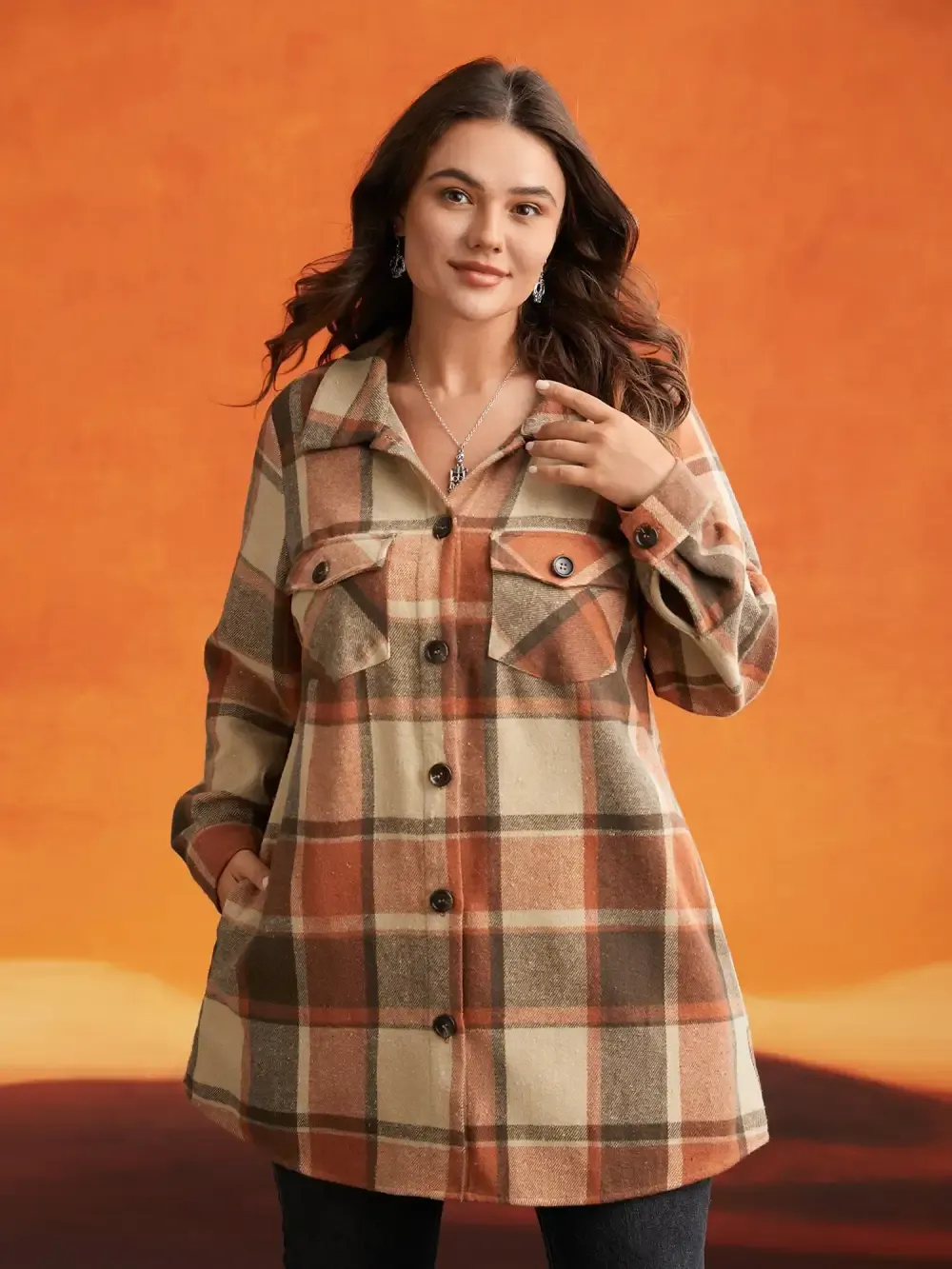 Halloween Plaid Chest Pockets Long Jacket