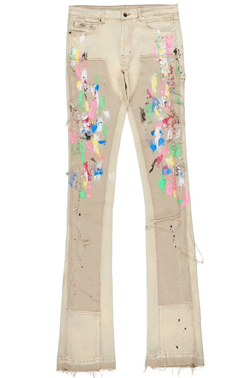 Daan Beige Painter Super Stacked Flare Jean