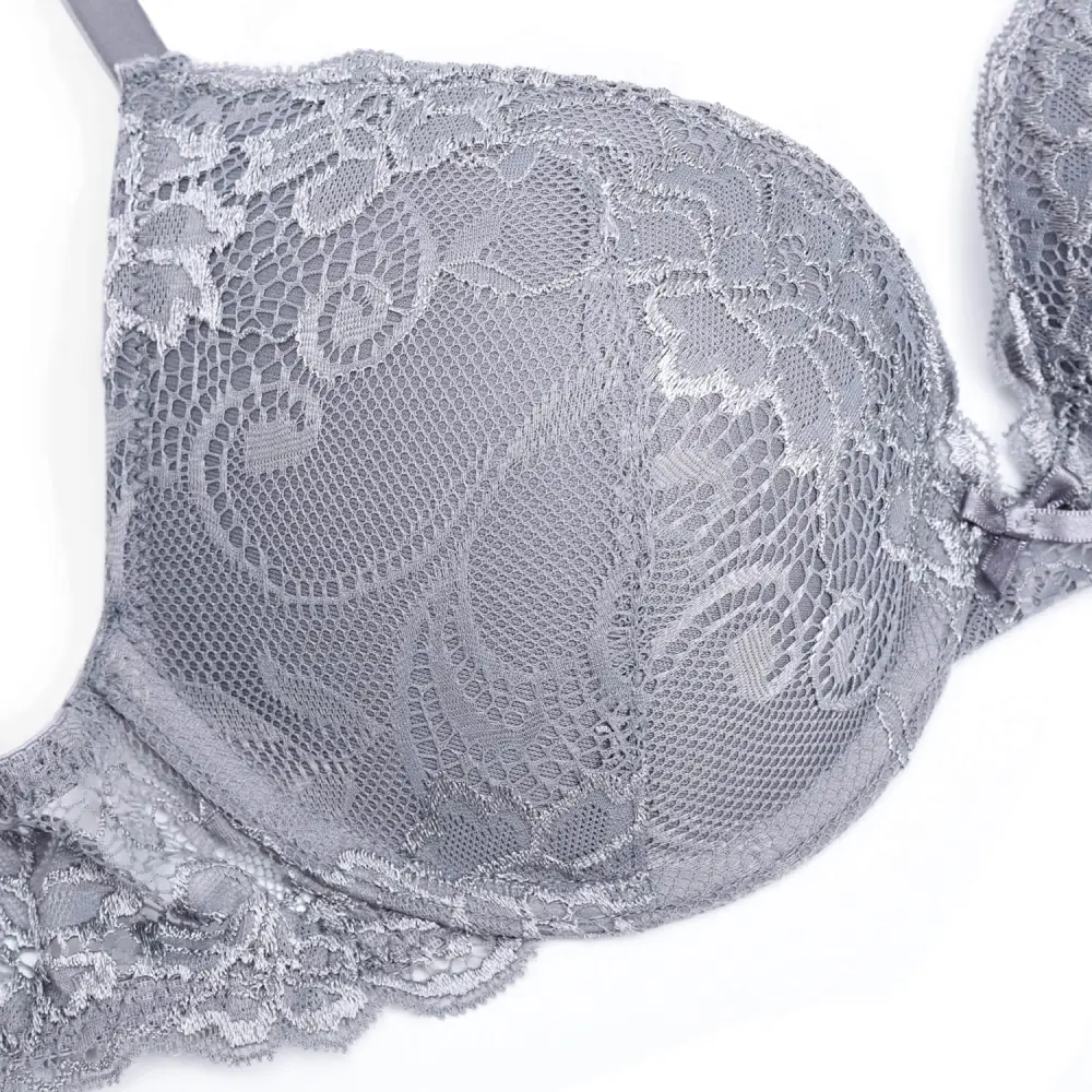 Floral Lace Push Up Bra Lightly Padded Comfort Demi Plunge Bra