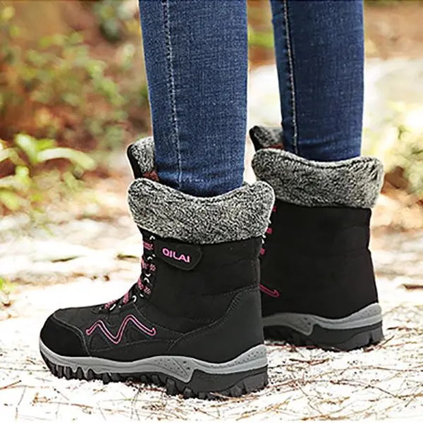Large Size Women Hook Loop Outdoor Sneakers Mid Calf Warm Suede Boots