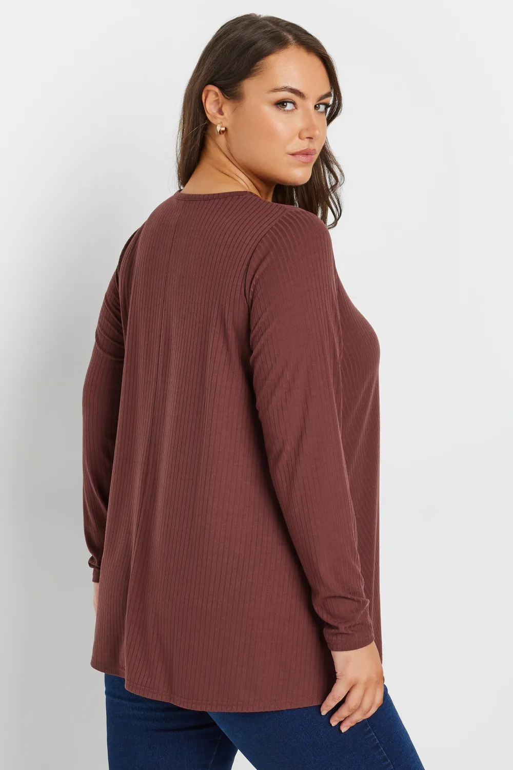 YOURS Curve Black Long Sleeve Ribbed Swing Top