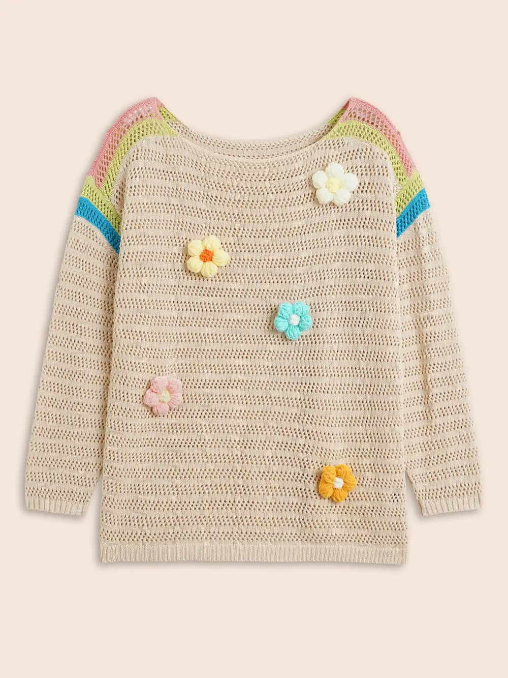 Colored Stereo Flower Design Pullover