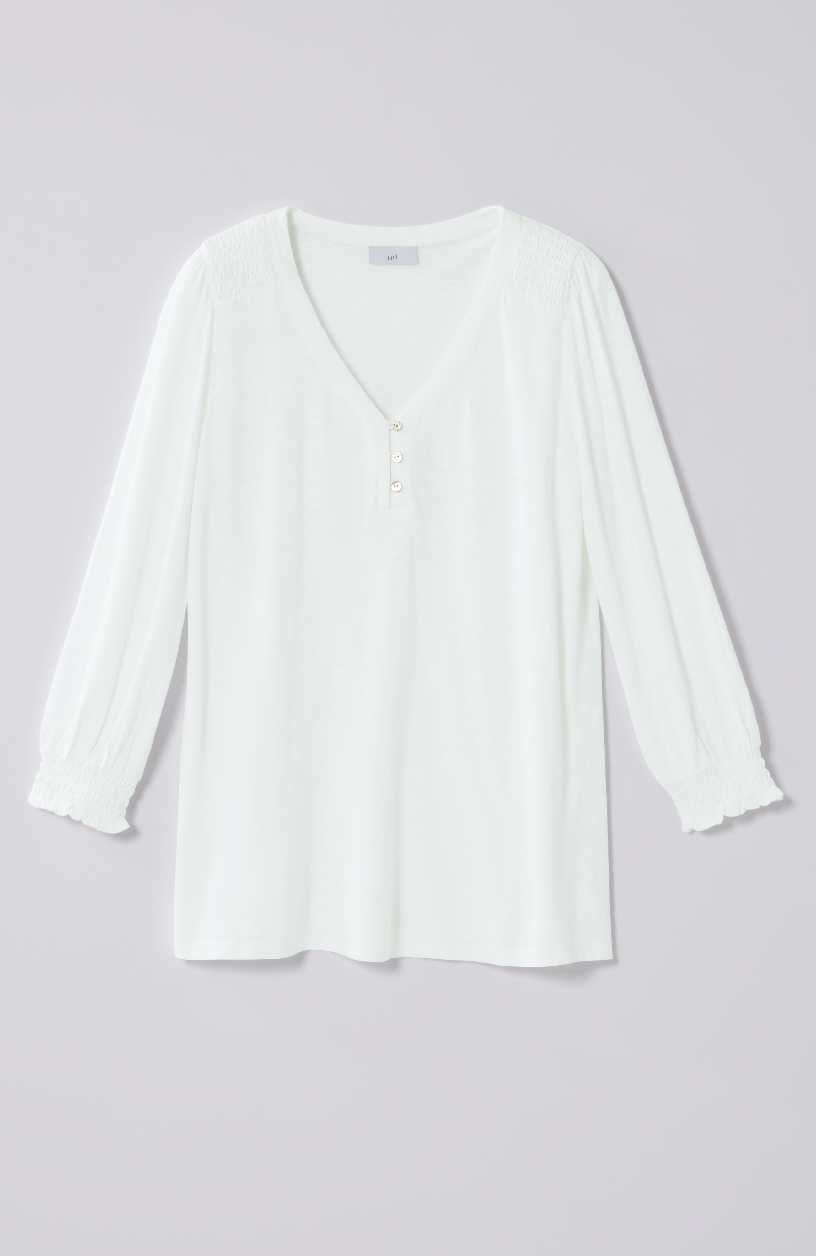 Smocked-Sleeve Henley Top