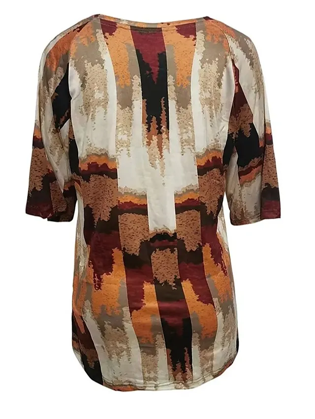Women's Plus Size T shirt Tee Blouse Blue Purple Brown Graphic Print Short Sleeve Daily Vacation Weekend Vintage Basic Casual Crew Neck Regular Fit Dolman Sleeve Summer Spring