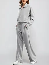 Women's Sports Fashion Streetwear Pants Sets Bolero Top Long Sleeve Turtleneck Solid Color Outdoor Work Casual White Blue Green Fall Loose Fit