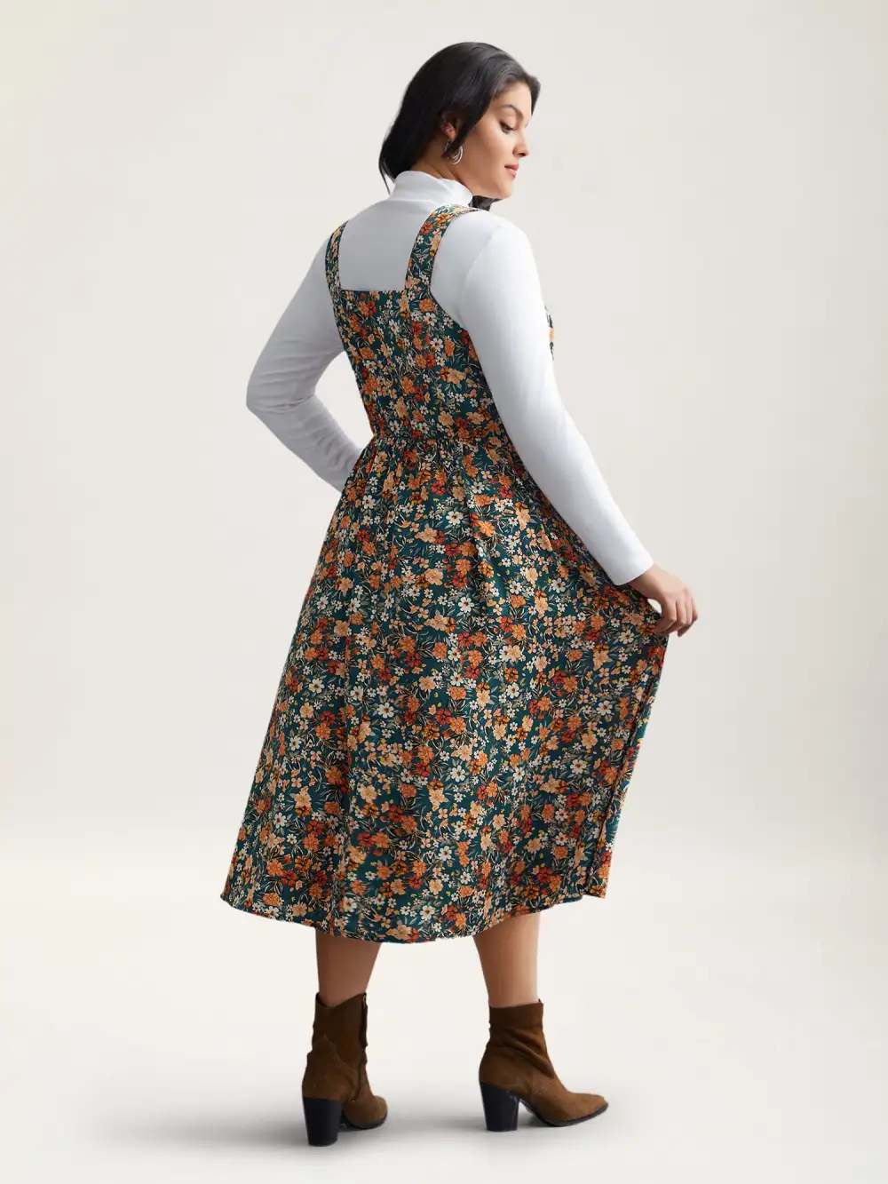 Ditsy Floral Adjustable Straps Elastic Waist Dress