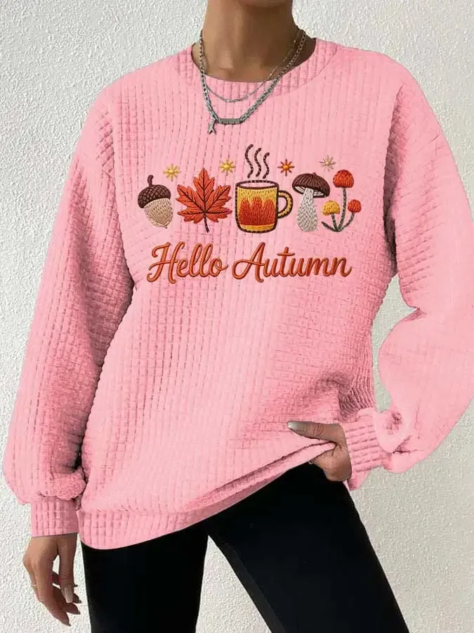 Women's Casual Autumn Maple Leaf Pumpkin Checkered Sweatshirt