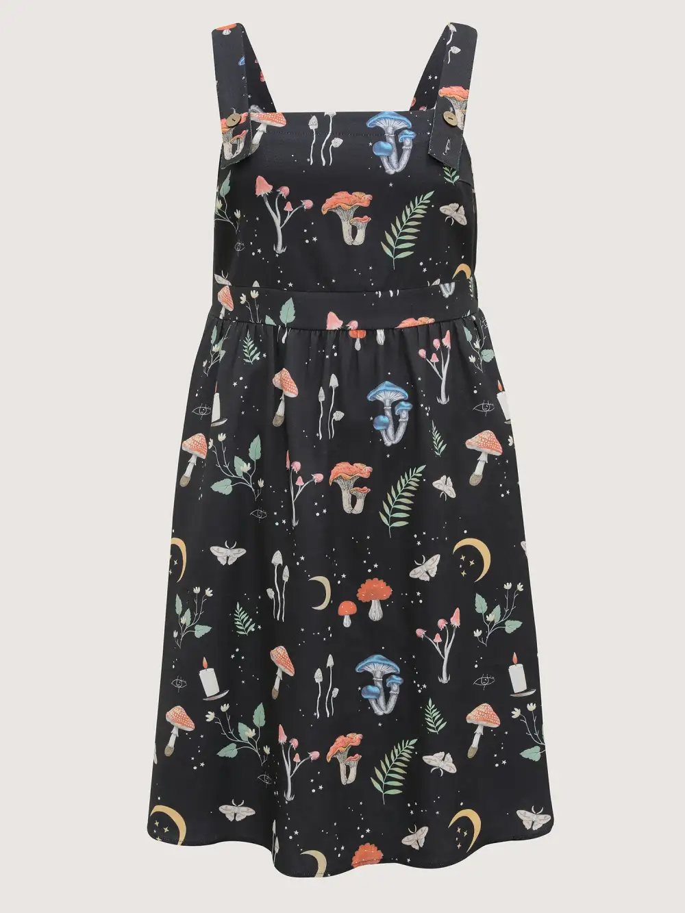 Mushroom Print Adjustable Strap Midi Dress