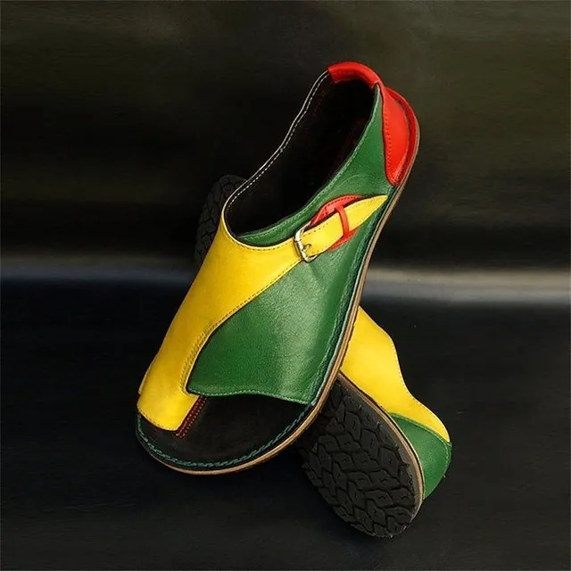 Women's Sandals Flat Sandals Orthopedic Sandals Bunion Sandals Plus Size Outdoor Daily Beach Summer Flat Heel Open Toe Casual Classic Minimalism Faux Leather Buckle Color Block Black&Gray red&green