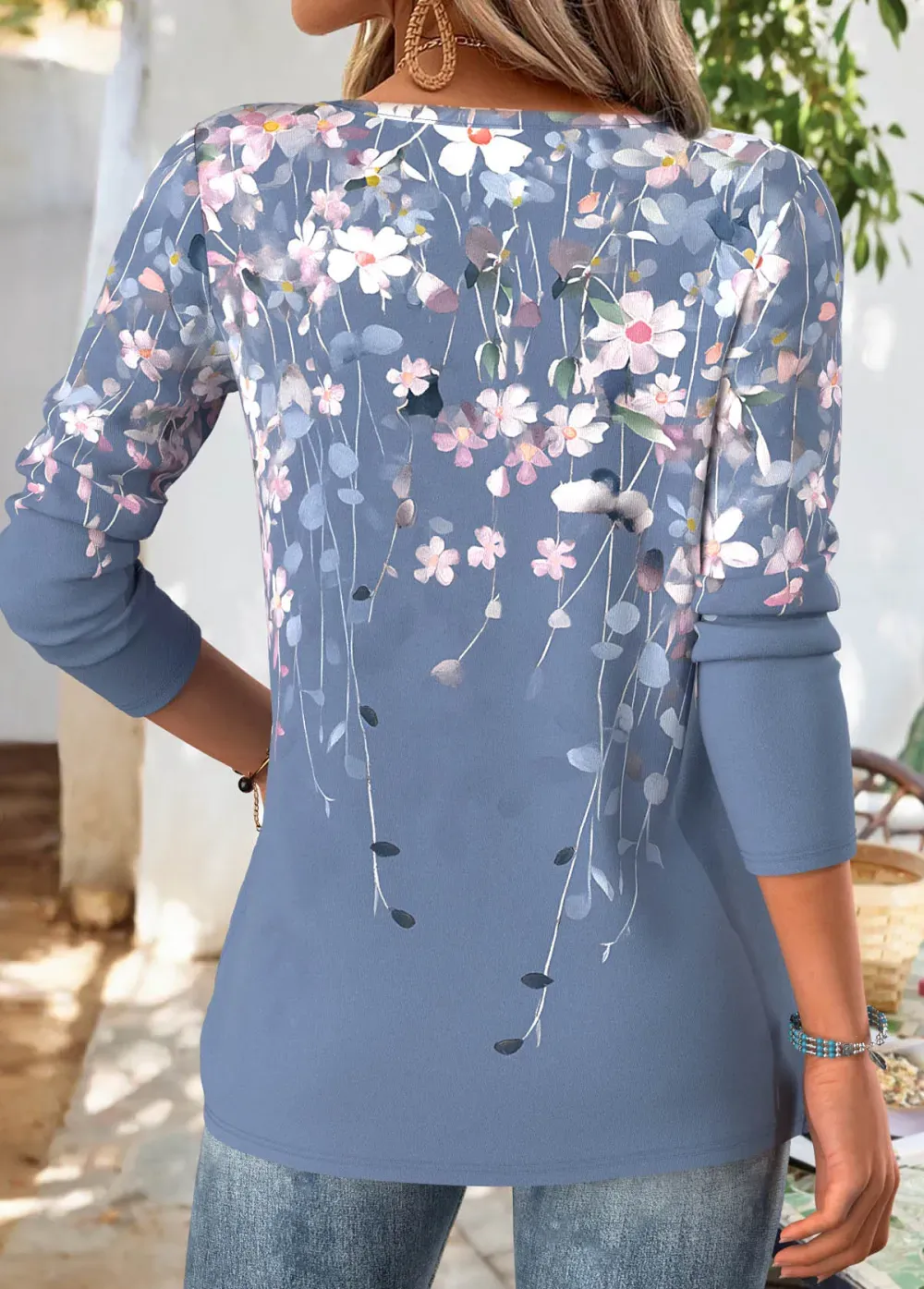 Multi Color Floral Print Long Sleeve T Shirt