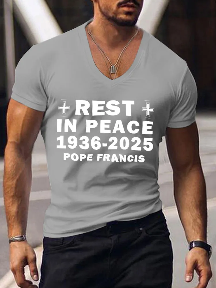 Men'S Rest In Peace 1936-2025 Pope Francis V-Neck T-Shirt