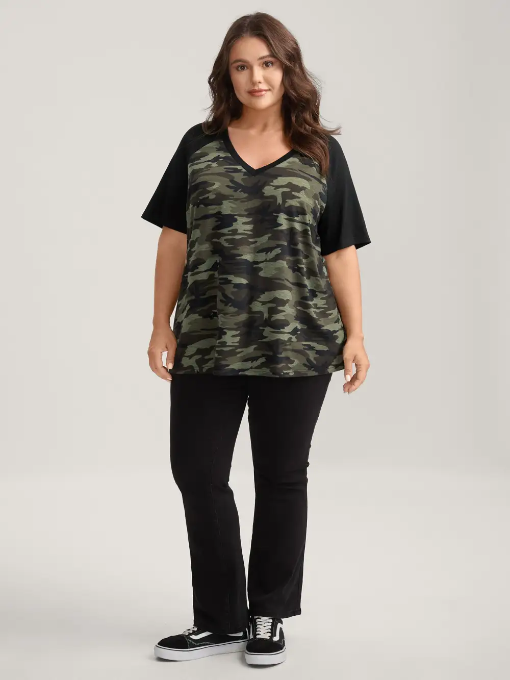 Camouflage Print Raglan Sleeve T-Shirt