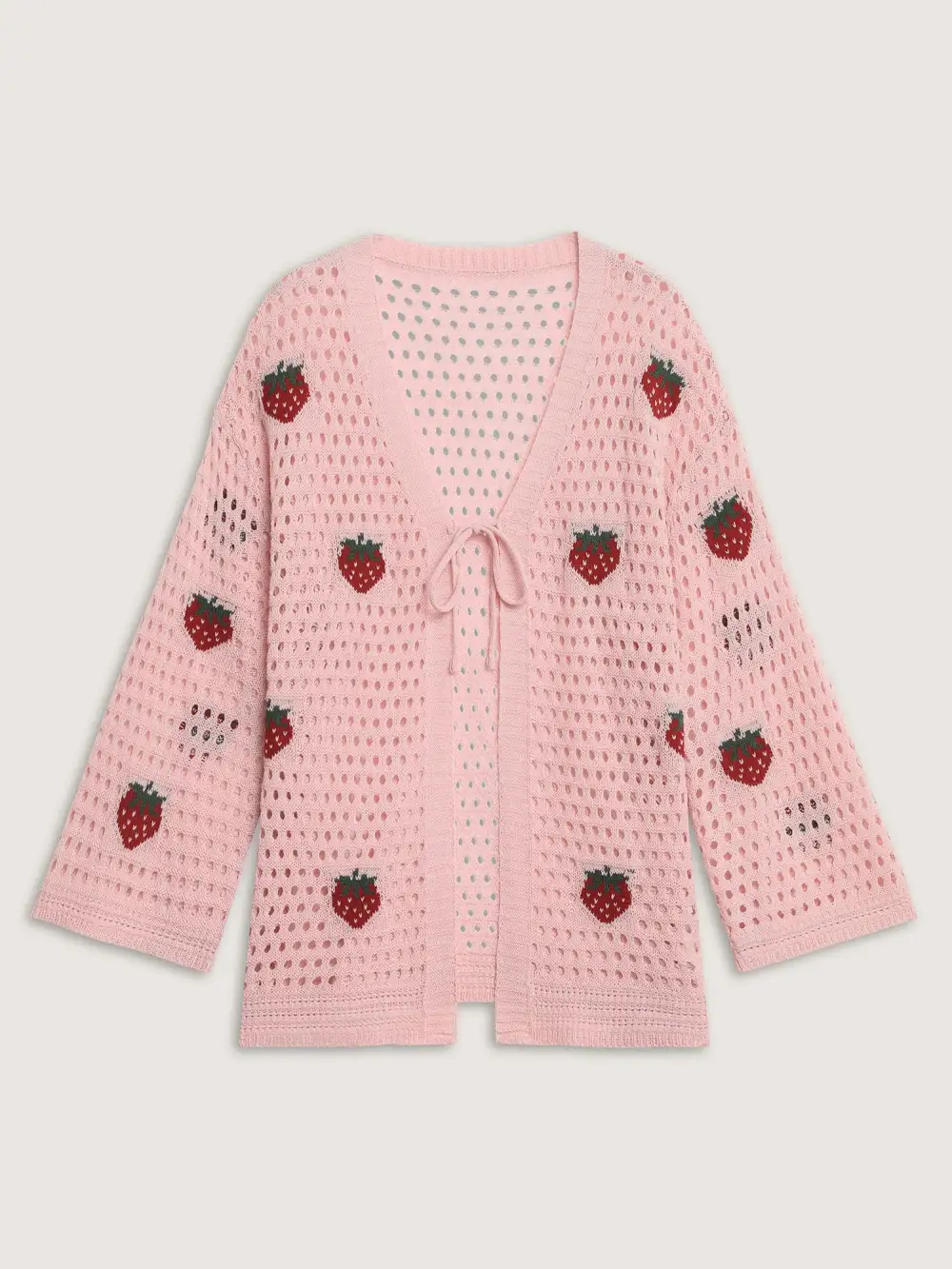 Strawberry Jacquard Embroidery Tie Knit Cardigan
