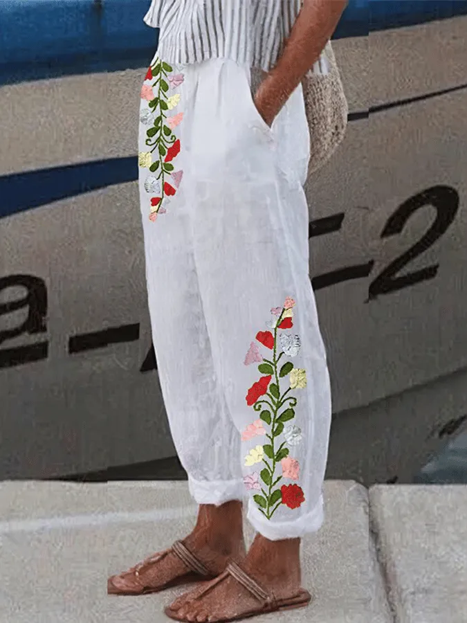 Women's Leisure Printed Pocket Casual Pants