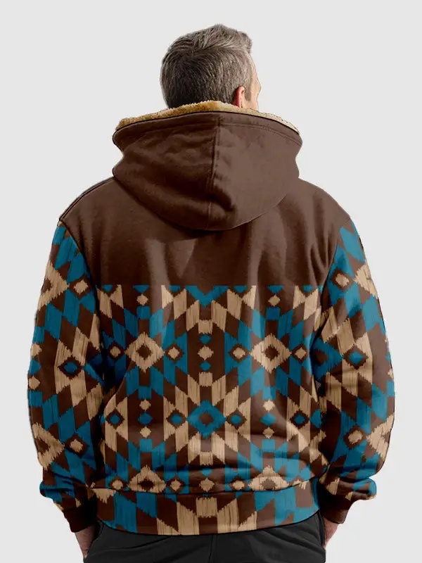 Men's Ethnic Fleece Full-Zip Printed Hoodie Jacket