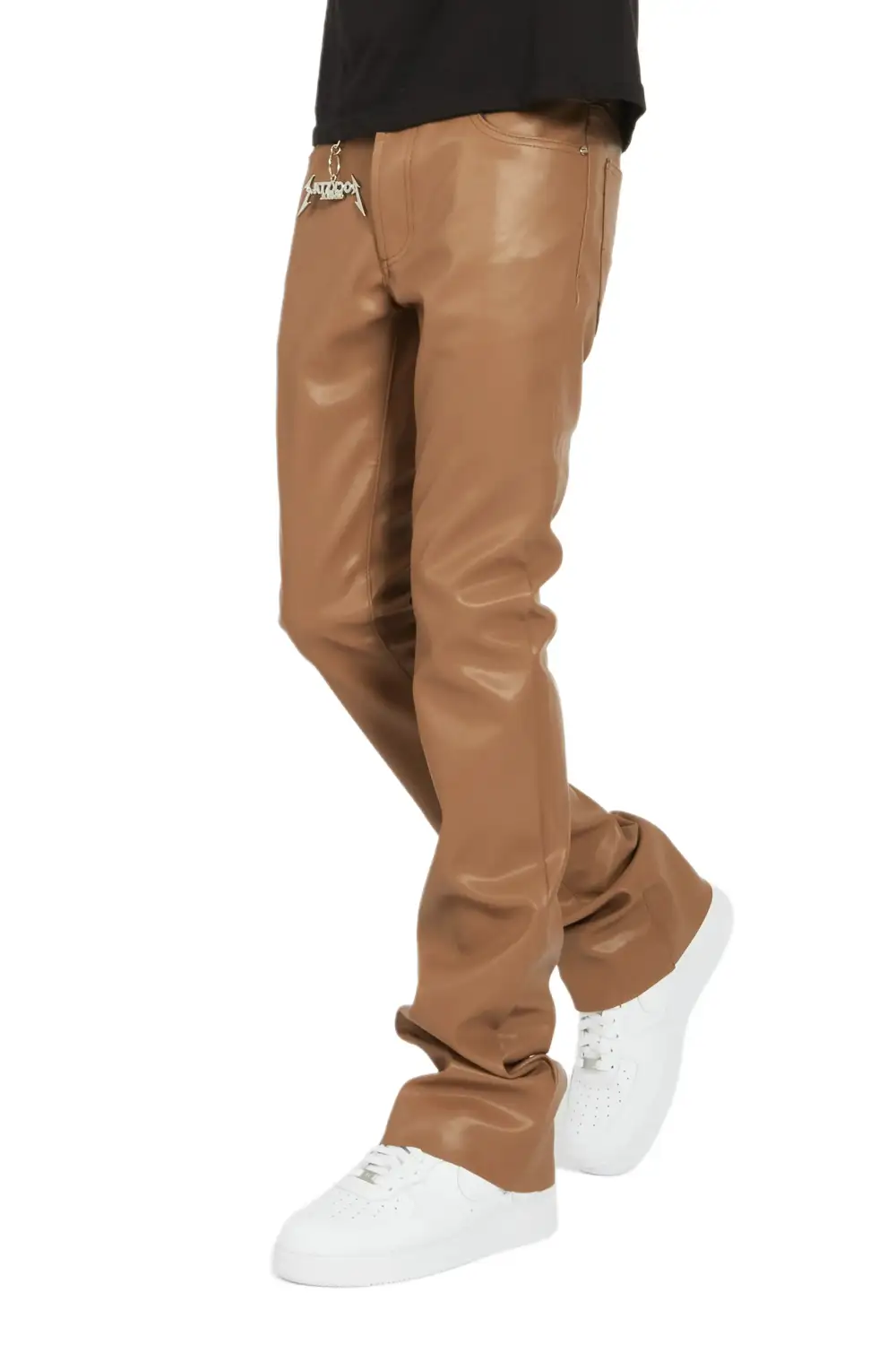 Ricky Beige Faux Leather Stacked Jean