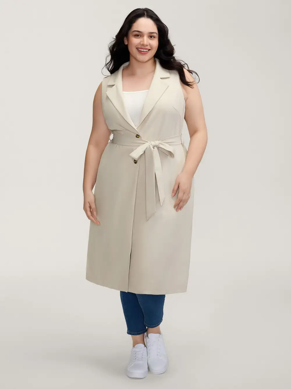 Back Slit Waist Belt Lined Long Vest