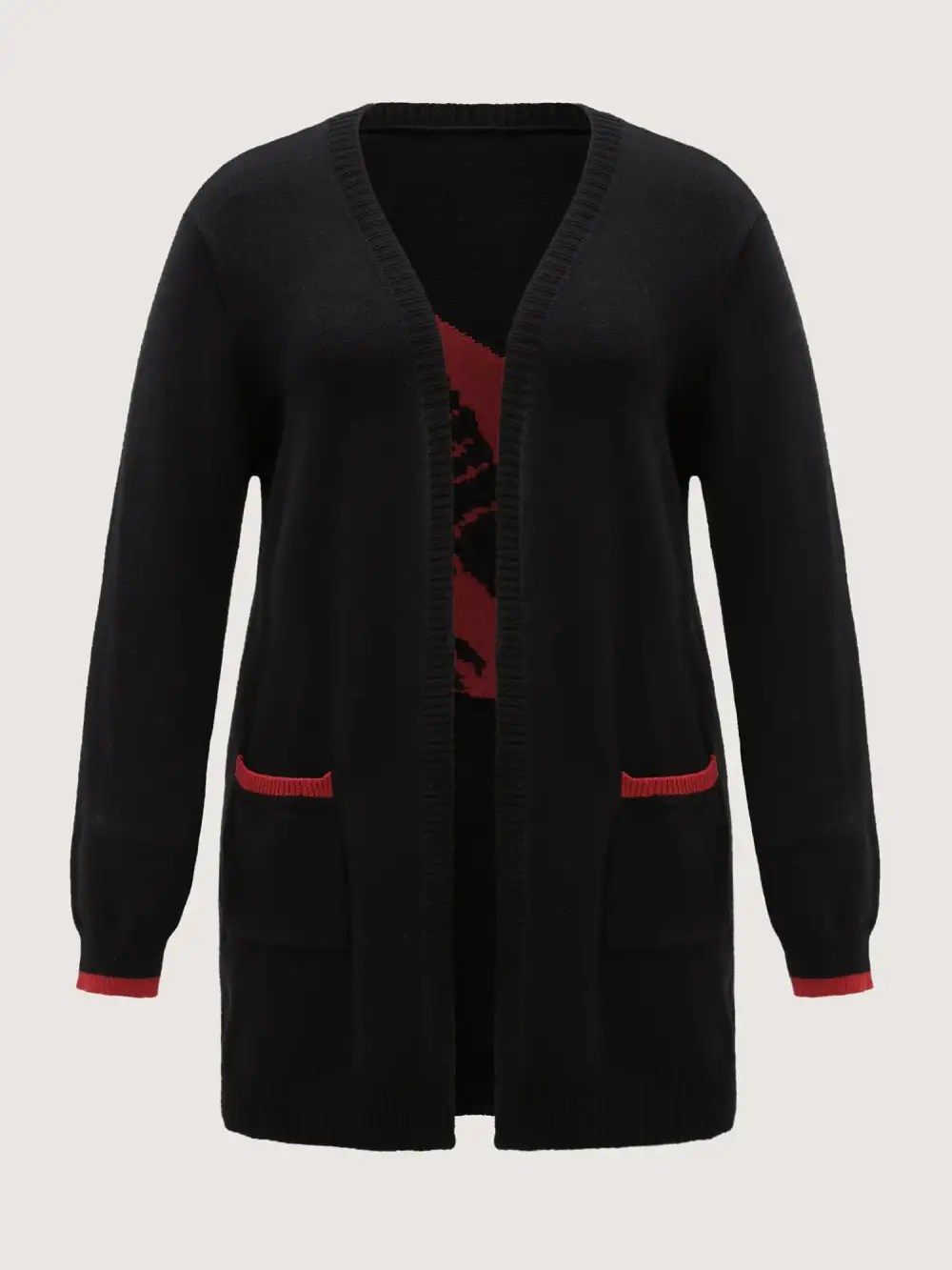 Lobster Jacquard Pockets Color Block Knit Cardigan