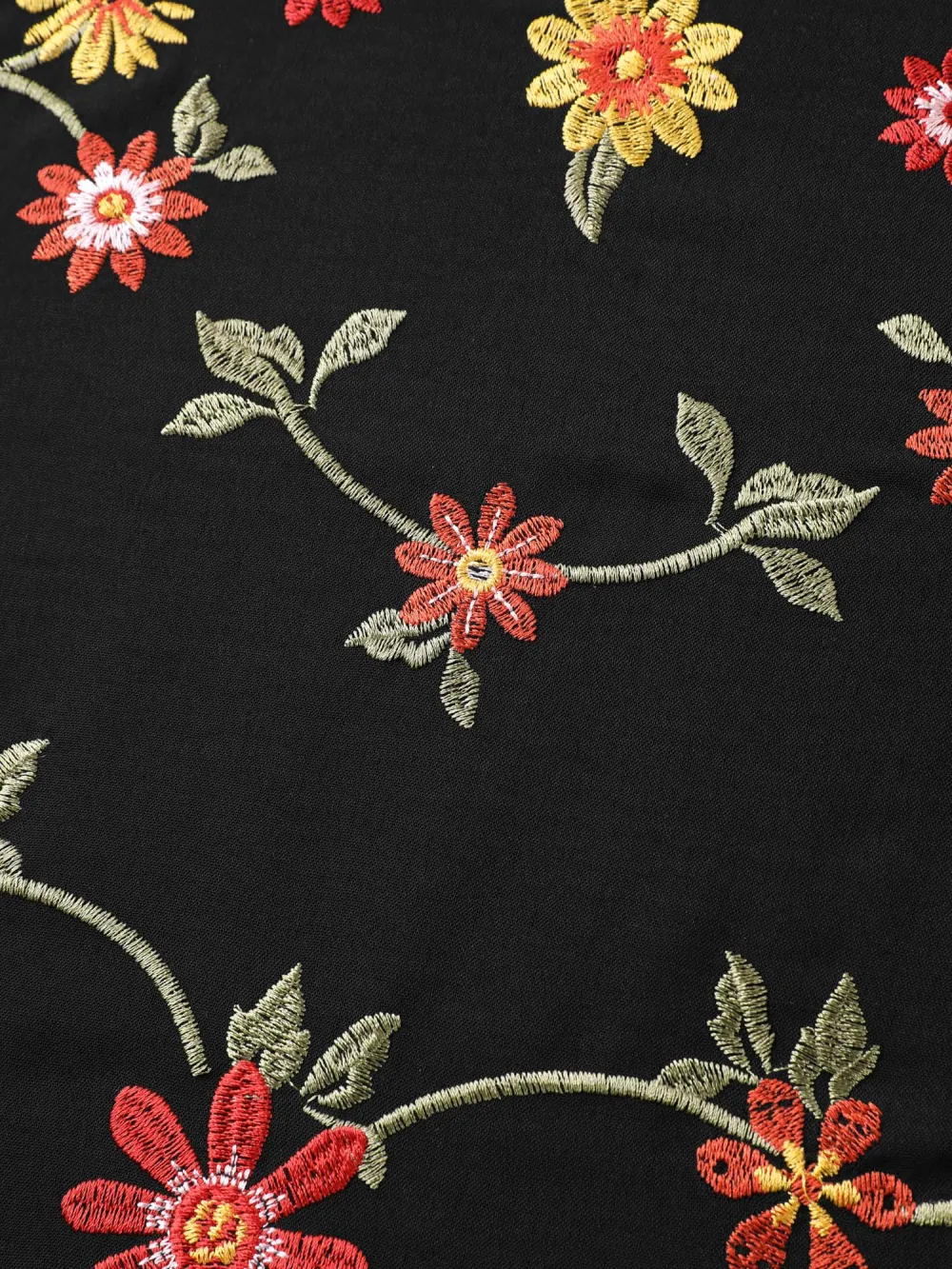 Floral Embroidered Waist-Cinched Midi Dress