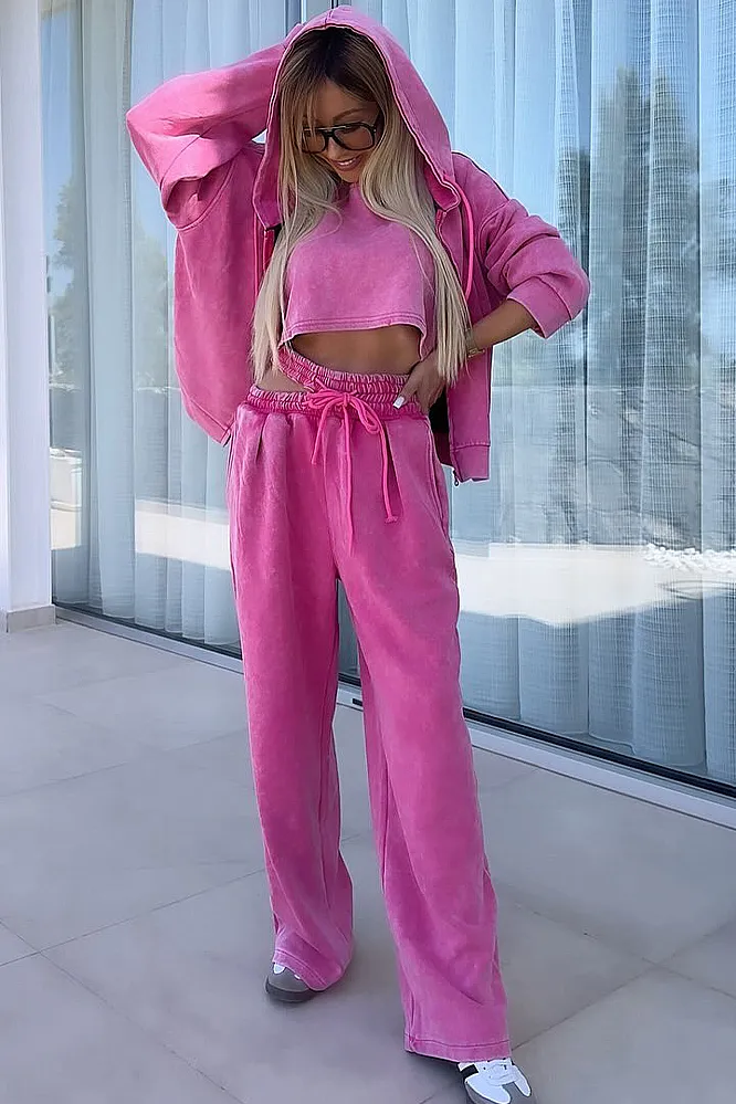 Women's Solid  Color Vest And Hooded Sweatshirt & Elastic Knitted Pants Three-piece Set