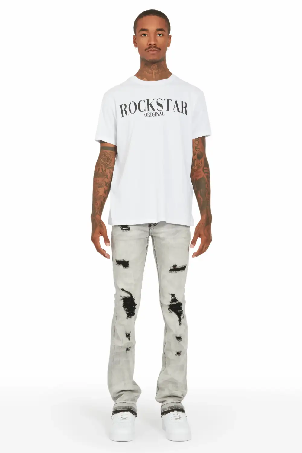 Florence Light Grey Stacked Flare Jean