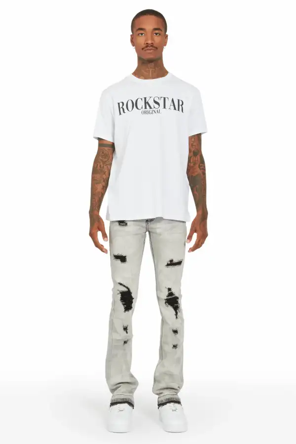 Florence Light Grey Stacked Flare Jean