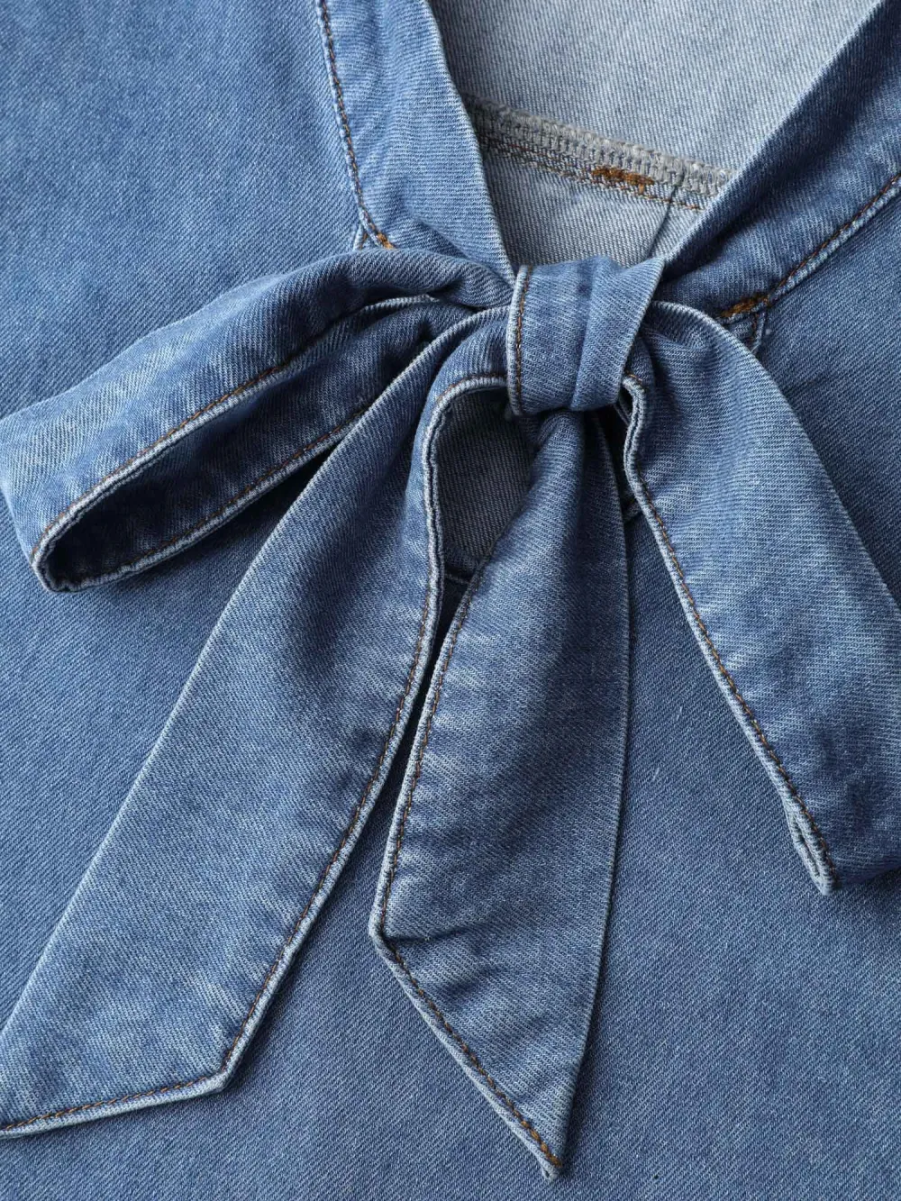 Adjustable Tie Collar Denim Top