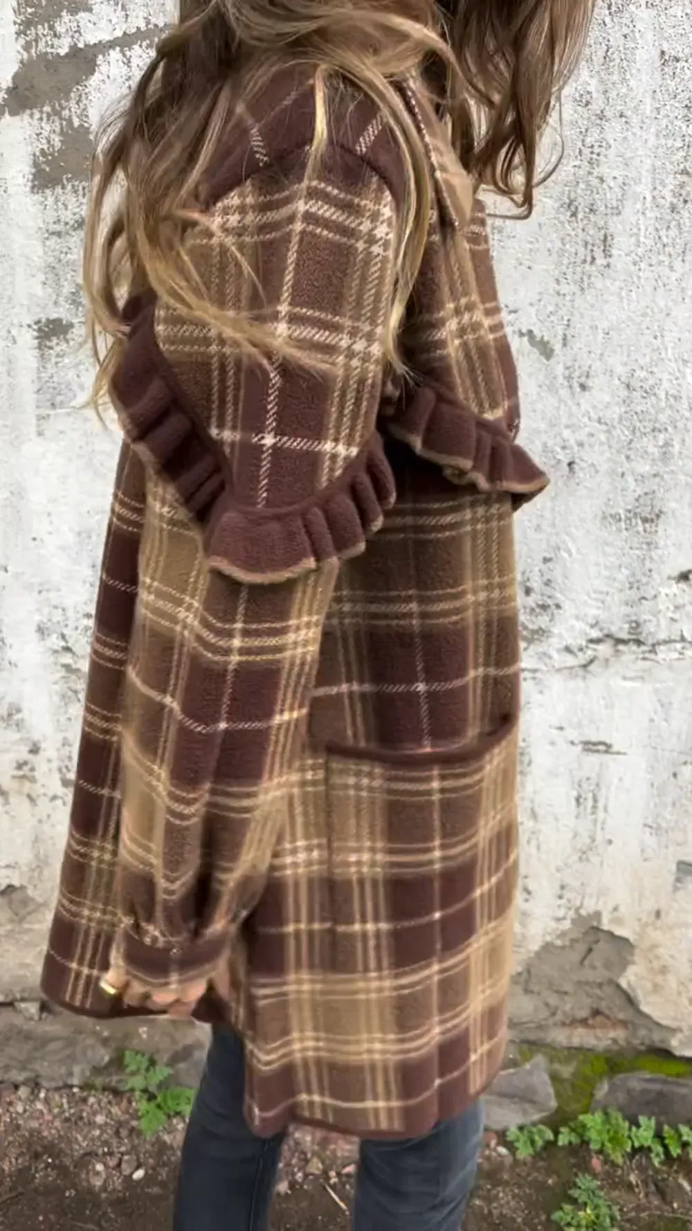 Autumn Plaid Ruffle Coat