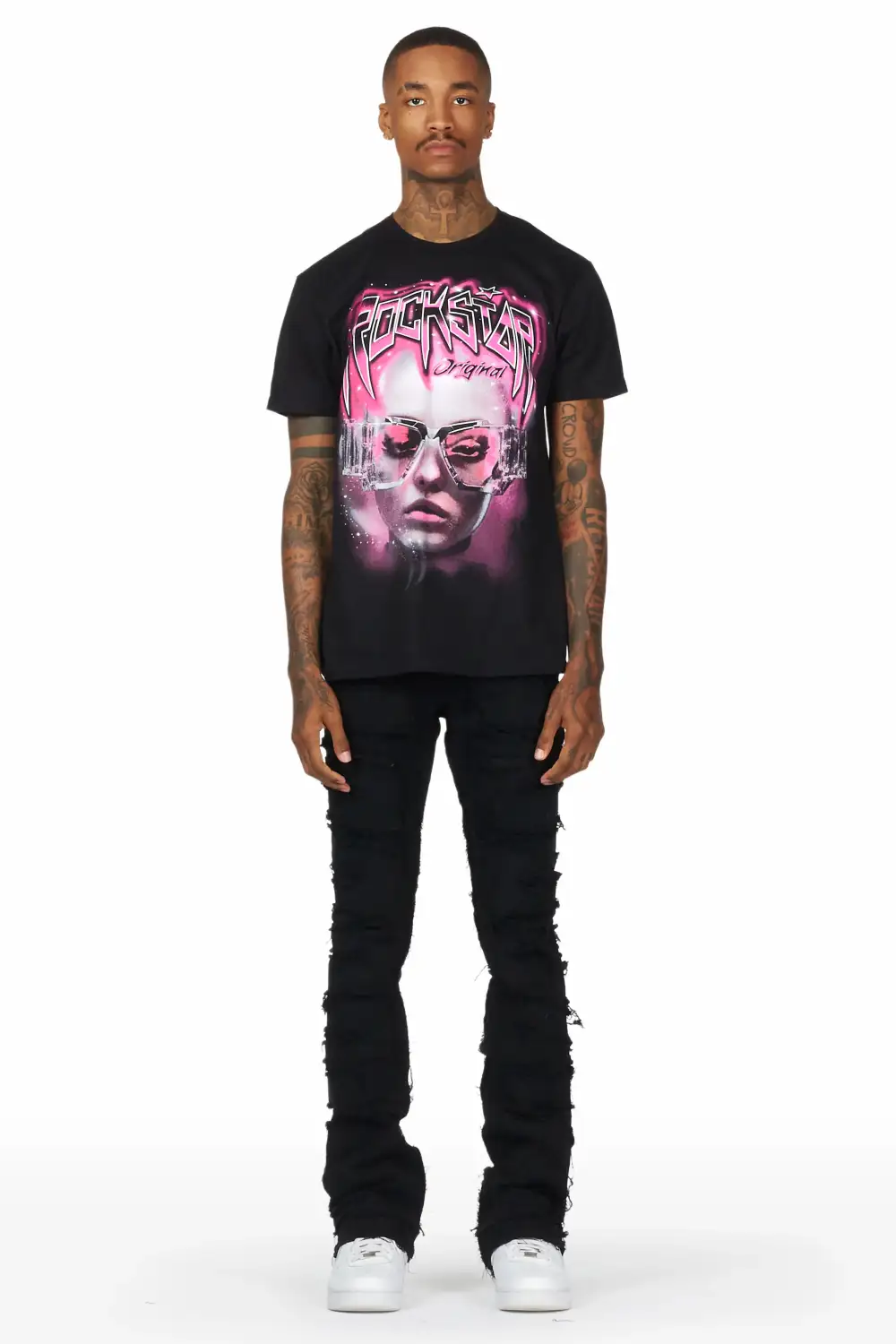 Wayland Black Stacked Flare Jean