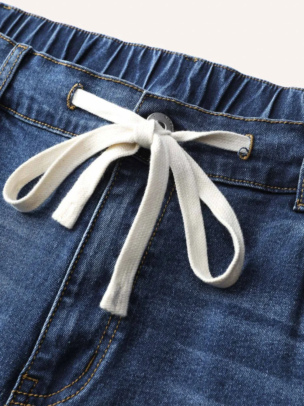 Drawstring Frayed Hem Straight-Leg Jeans