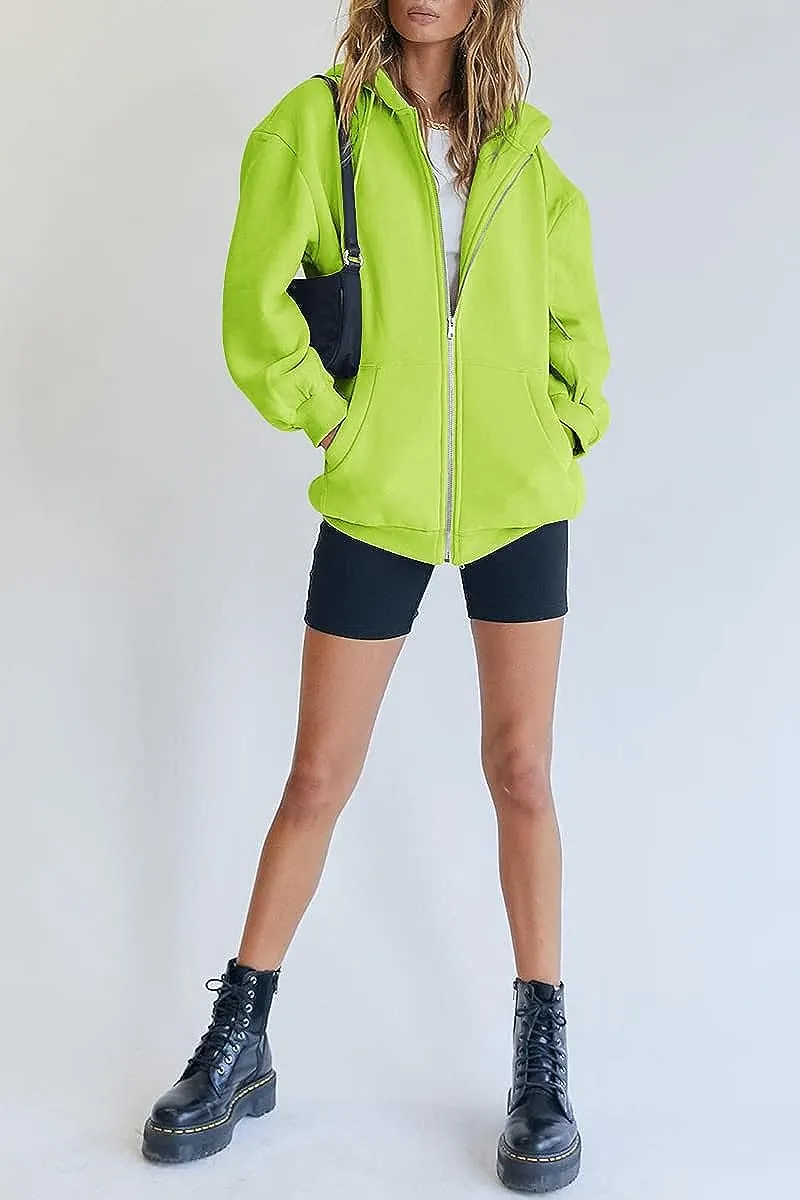 Women's Cute Hoodies Teen Girl Fall Jacket Oversized Sweatshirts Casual Drawstring Zip Up Y2K Hoodie with Pocket