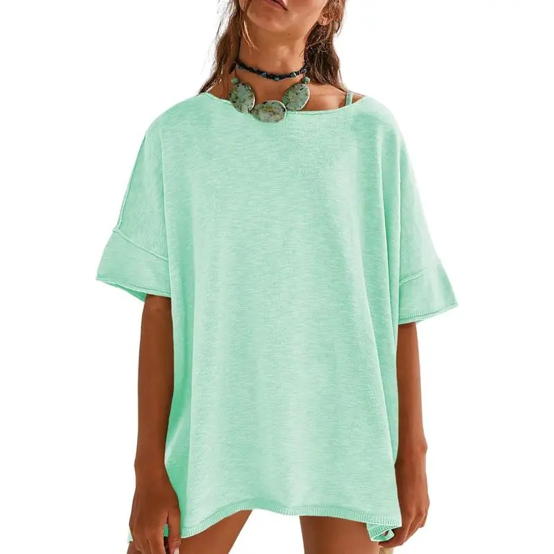 Women's Oversized Crew Neck Side Slit T-Shirt – Casual, Loose-Fit Summer Top