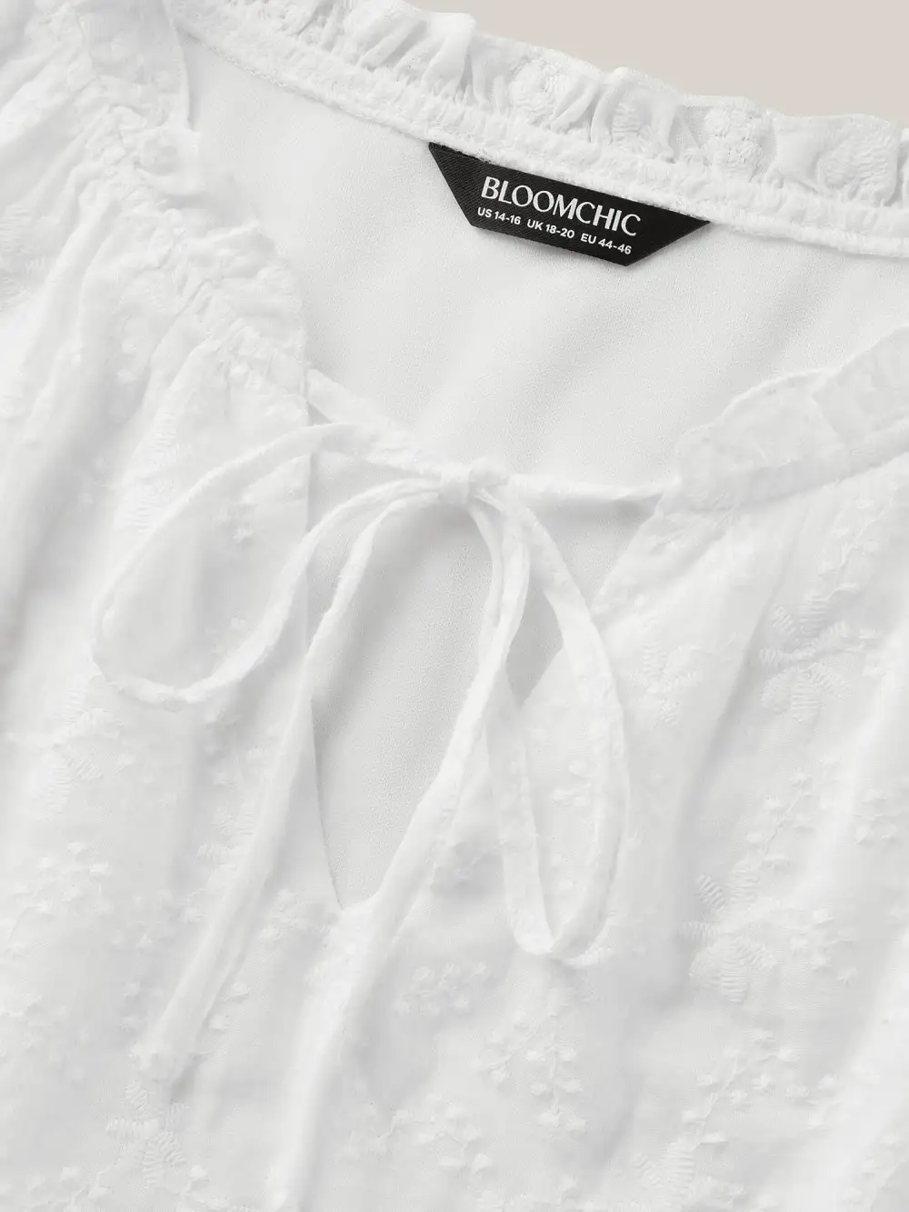 Cotton Embroidery Notched Neck Tie Shirt
