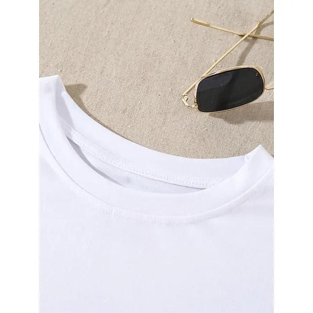 Women's T shirt Tee Cotton 100% Cotton Butterfly Heart pea green Black White Basic Print Short Sleeve Home Daily Date Basic Round Neck Regular Fit T-shirt Sleeve Summer