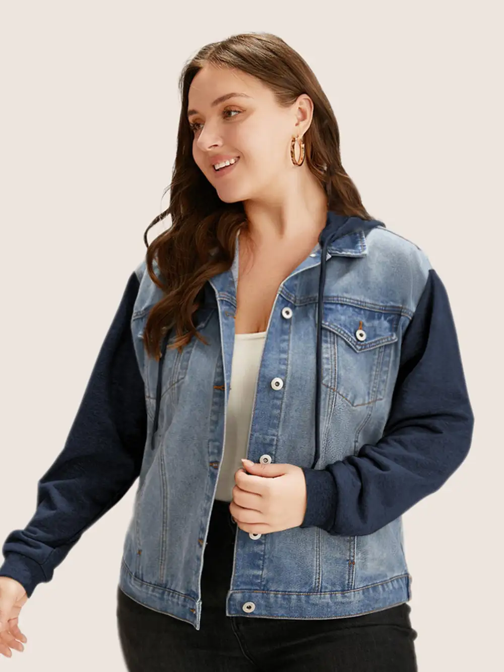 Hooded Patchwork Flap Pocket Denim Jacket