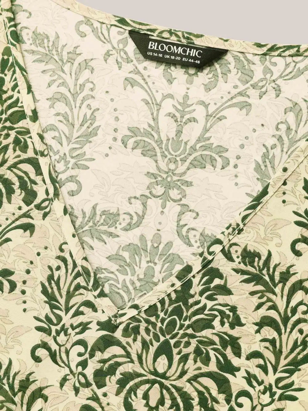 Damask Print Flared Sleeve V-Neck Shirt