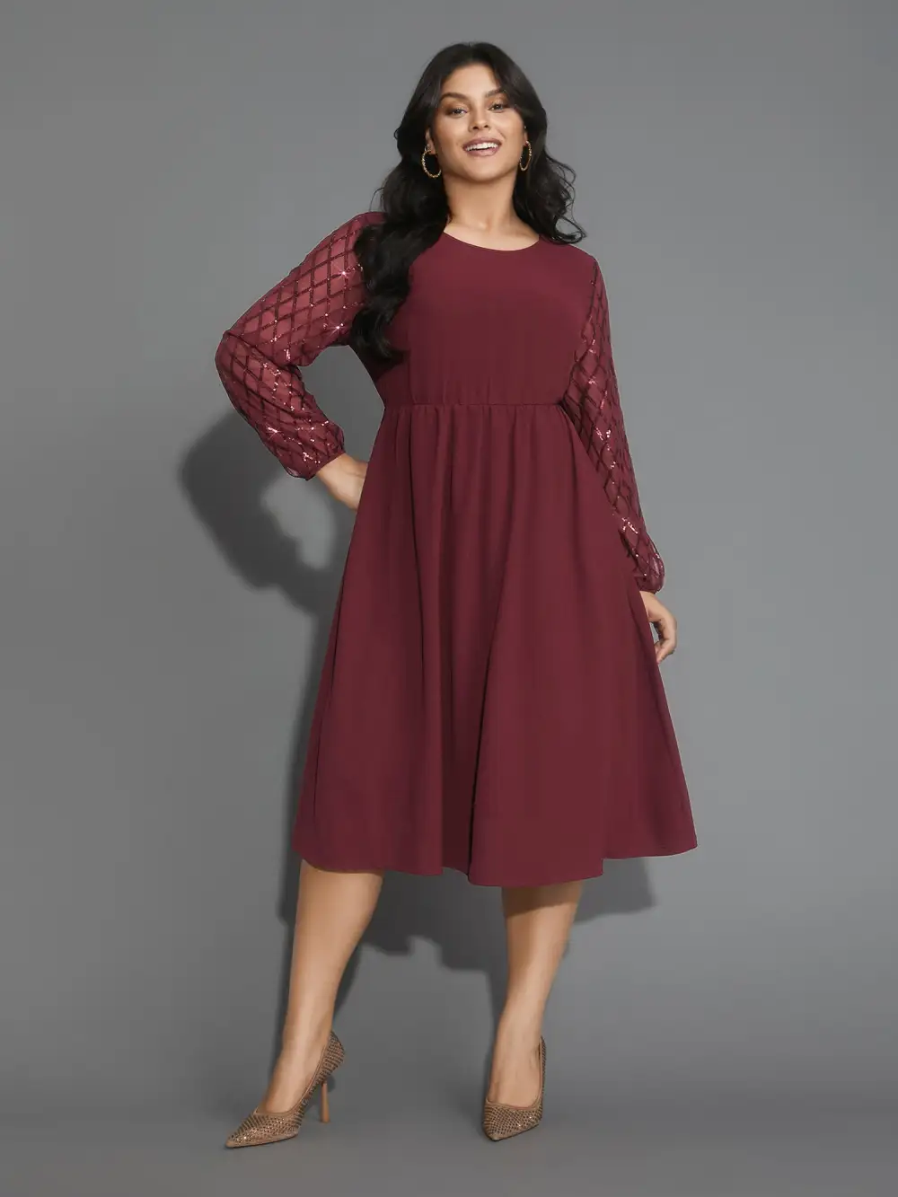 Texture Sequin Mesh Patchwork Belted Dress