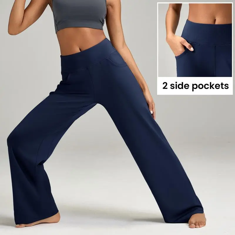 High Waisted Loose Wide Leg Yoga Pants for Women with Pockets Lounge Casual Work Pants