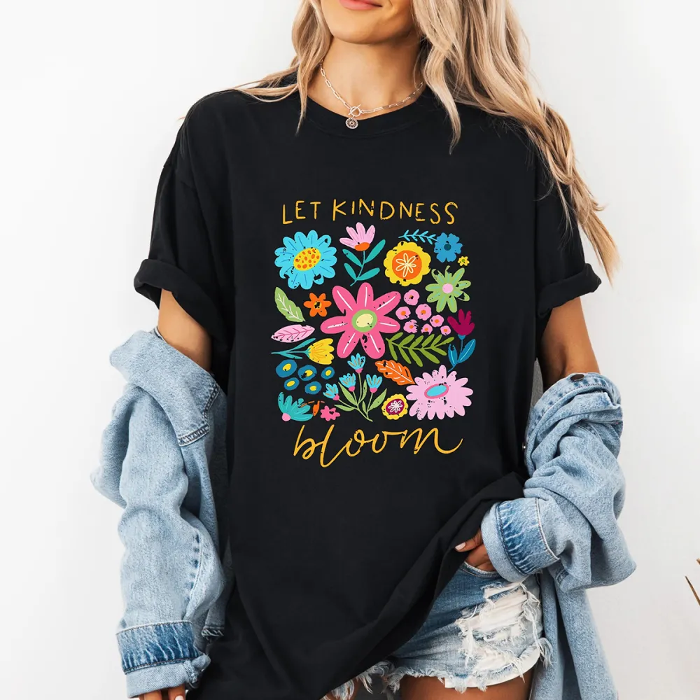 Let Kindness Bloom Printed Round Neck Short Sleeve T-Shirt