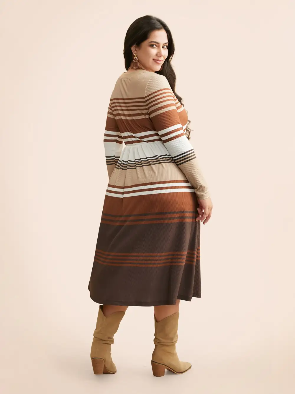 Contrast Striped V Neck Midi Dress