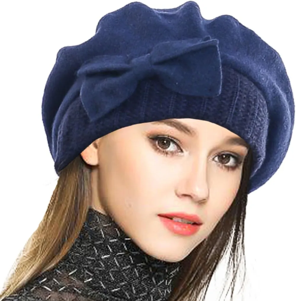 Lady French Beret 100% Wool Beret Floral Dress Beanie Winter Hat