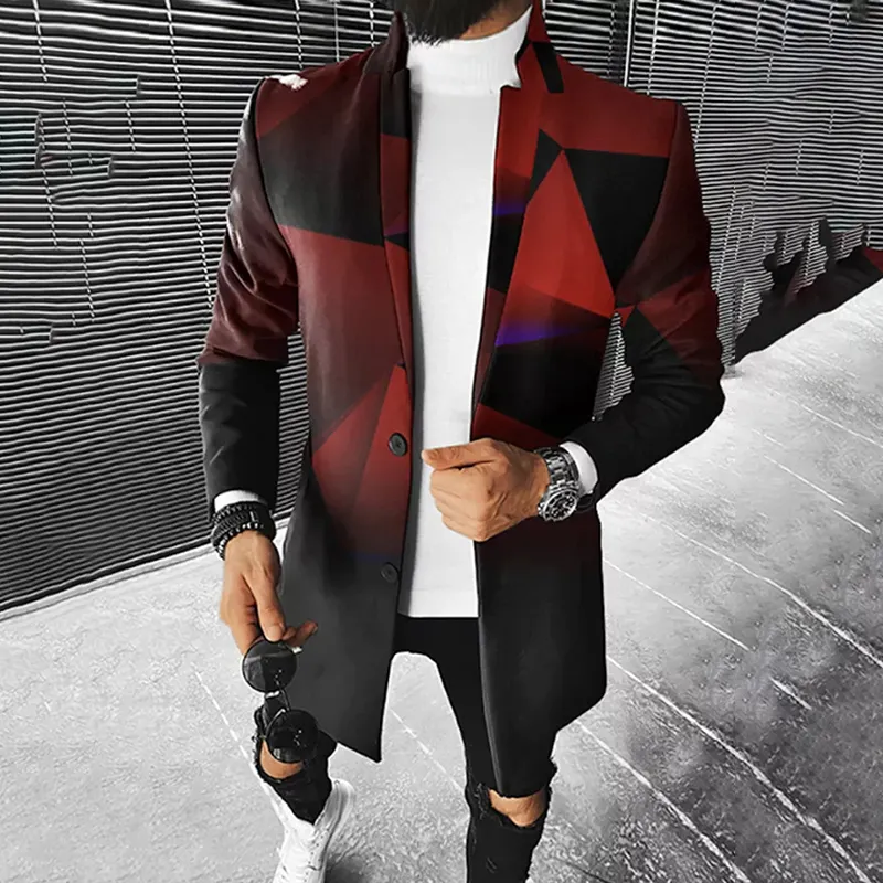 Men's Casual Gradient Graphic Stand Collar Single Breasted Mid-Length Overcoat
