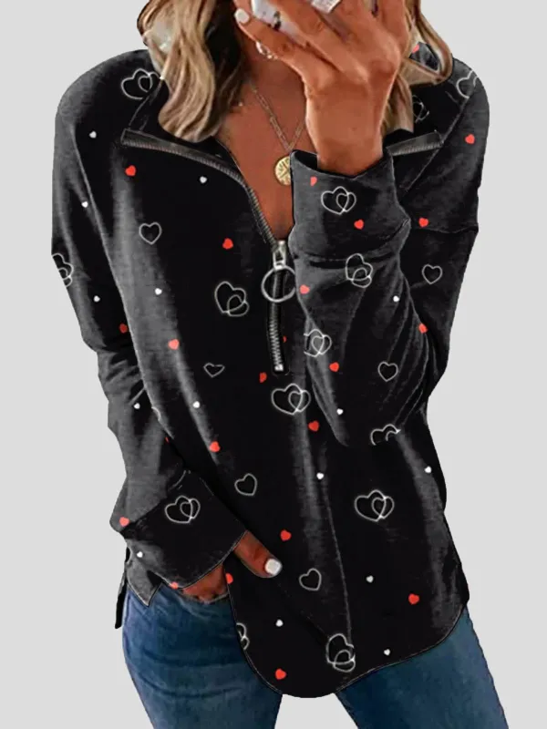 Women's T-Shirts Zip Lapel Printed Long Sleeve T-Shirts（⚡Clearance Sale）