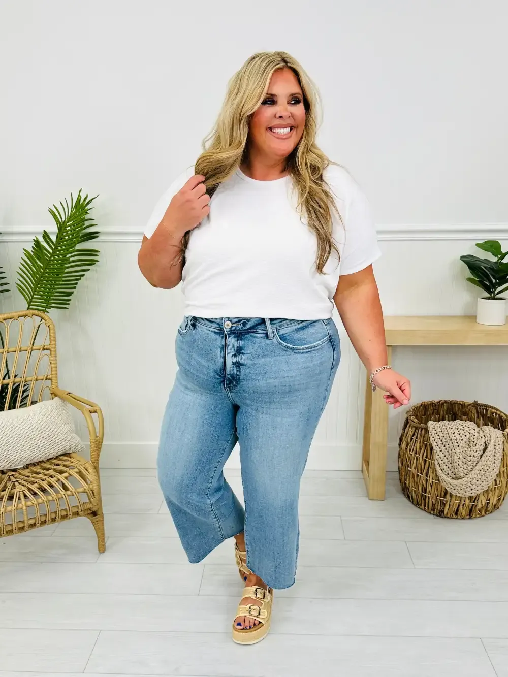 Met You In The Summer Tummy Control Wide Leg Cropped Jeans