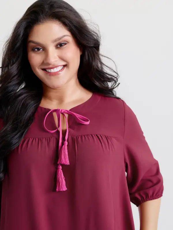 Stretchy Waist Tiered Tie Knee-Length Dress