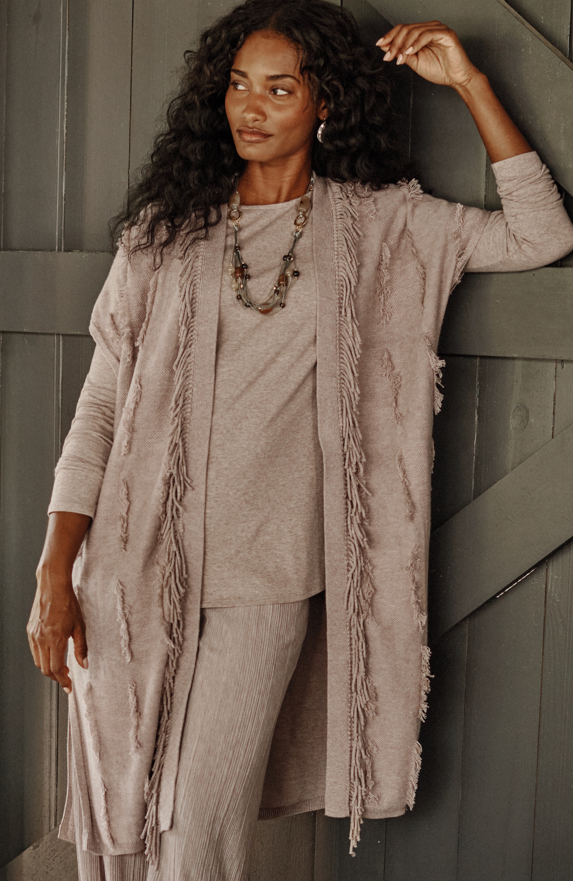 Pure Jill Jacquard Fringe Gilet