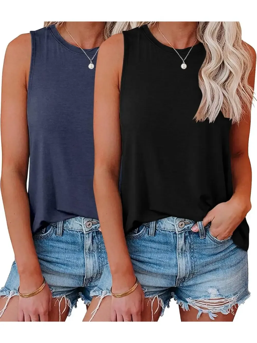 ✨Womens Crew Neck Sleeveless Loose Fit Casual 2 Pack Tank Tops