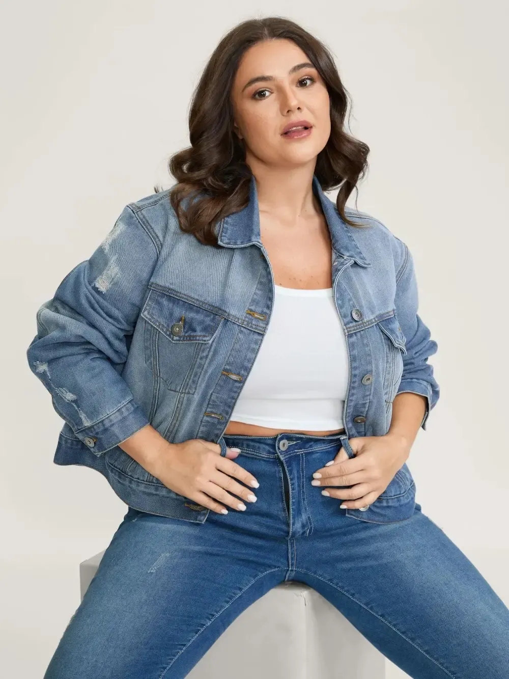 Denim Chest Flaps Cropped Jacket